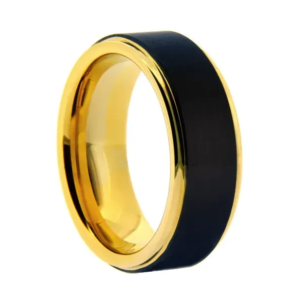 8mm Yellow Gold Plated Tungsten Band with Black Center Erickson Jewelers Iron Mountain, MI