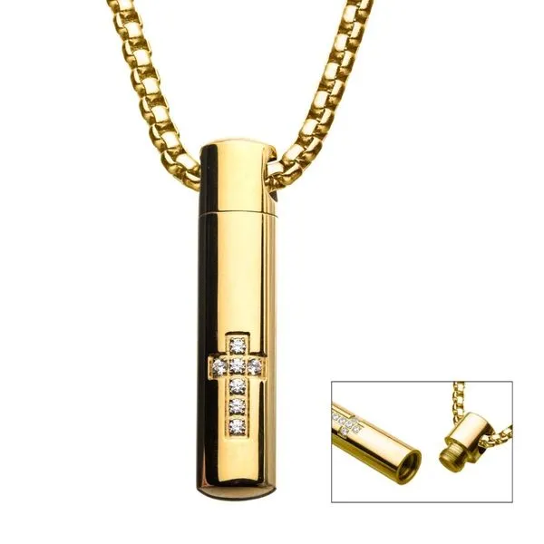 Memorial CZ Cross Ash Holder Necklace Erickson Jewelers Iron Mountain, MI