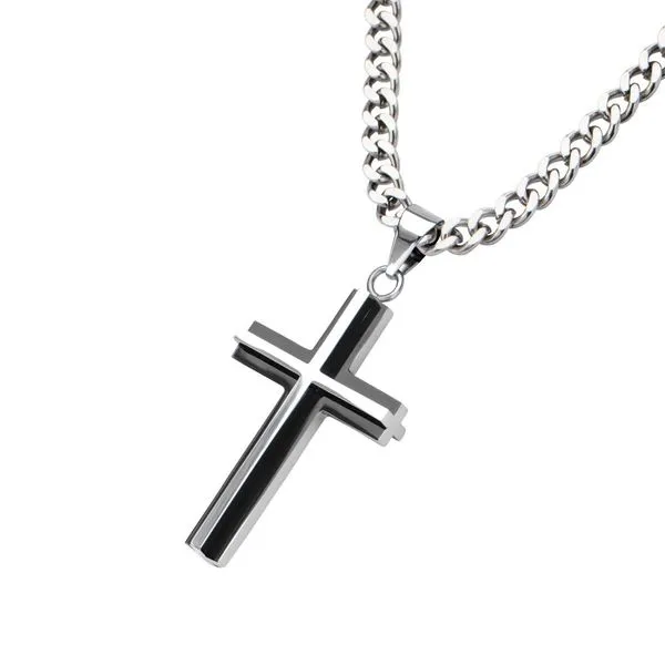 Stainless Steel Cross Necklace with 3D Cross and 24" Chain Erickson Jewelers Iron Mountain, MI