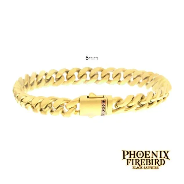 18Kt Gold IP Steel Miami Cuban Bracelet with Black Sapphire Erickson Jewelers Iron Mountain, MI