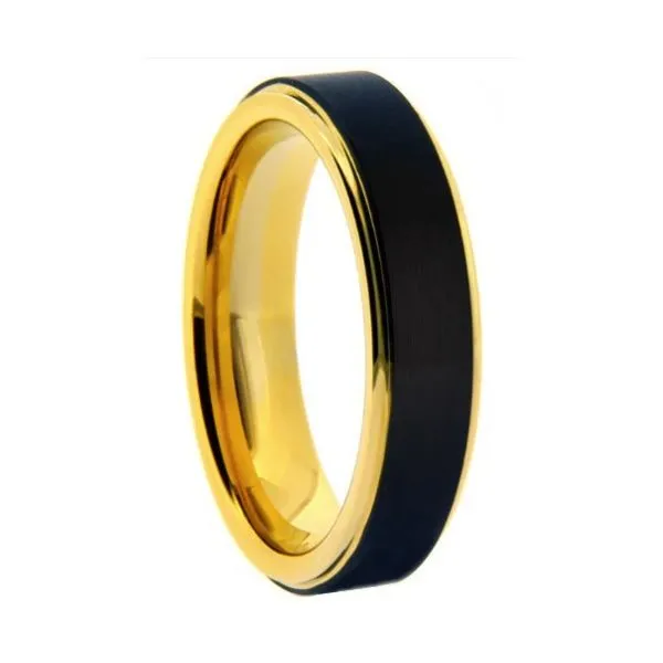Tungsten and Yellow Gold Plated Black Center Ring Erickson Jewelers Iron Mountain, MI