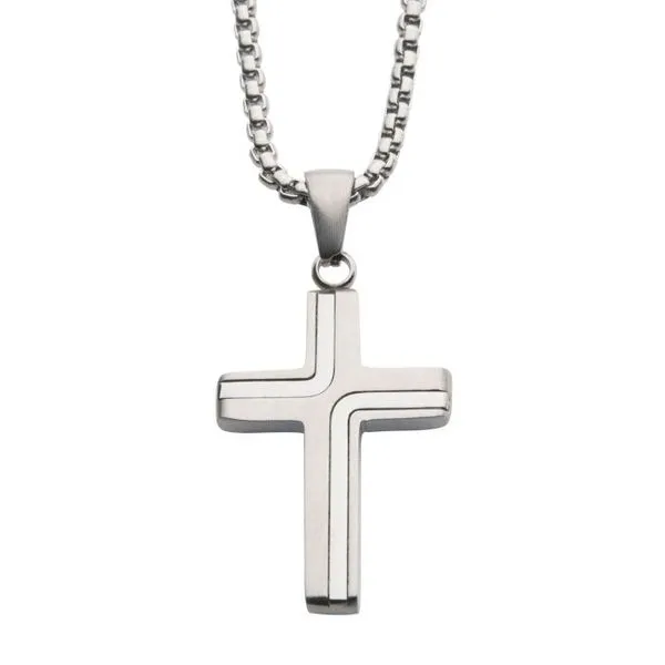 Men's Steel Cross Pendant with Box Chain Erickson Jewelers Iron Mountain, MI