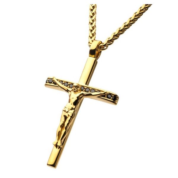 Men's Gold Plated Stainless Steel Cross Pendant with Chain Erickson Jewelers Iron Mountain, MI