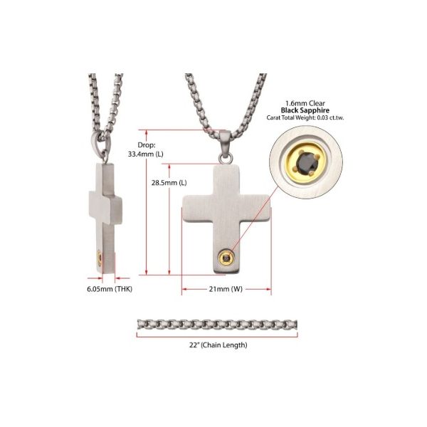 Stainless Steel Cross Necklace with Black Sapphires Erickson Jewelers Iron Mountain, MI