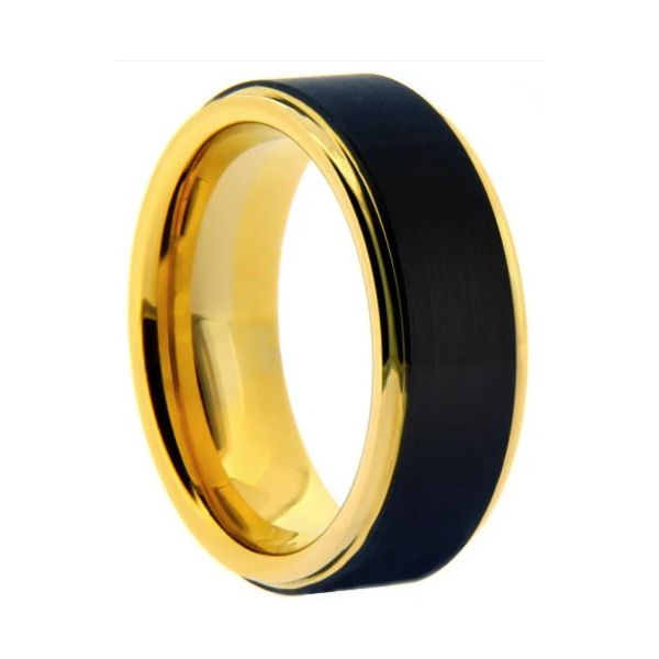 Tungsten and Yellow Gold Plated Black Center Band Erickson Jewelers Iron Mountain, MI