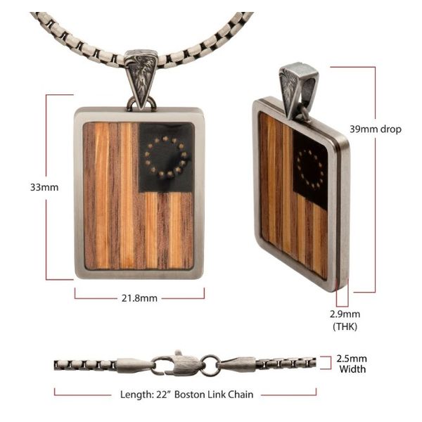 Stainless Wood Inlay Flag Pendant Necklace Erickson Jewelers Iron Mountain, MI