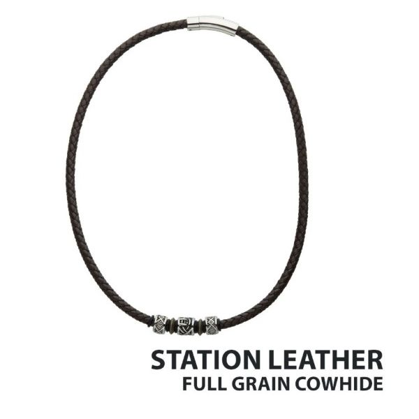Braided Leather Stainless Necklace Erickson Jewelers Iron Mountain, MI
