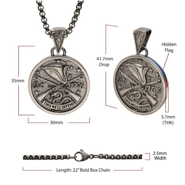 Stainless Steel This We'll Defend Medallion Pendant Necklace Erickson Jewelers Iron Mountain, MI