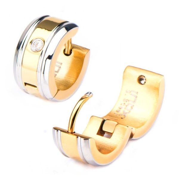 Stainless Gold CZ Huggies Earrings Erickson Jewelers Iron Mountain, MI