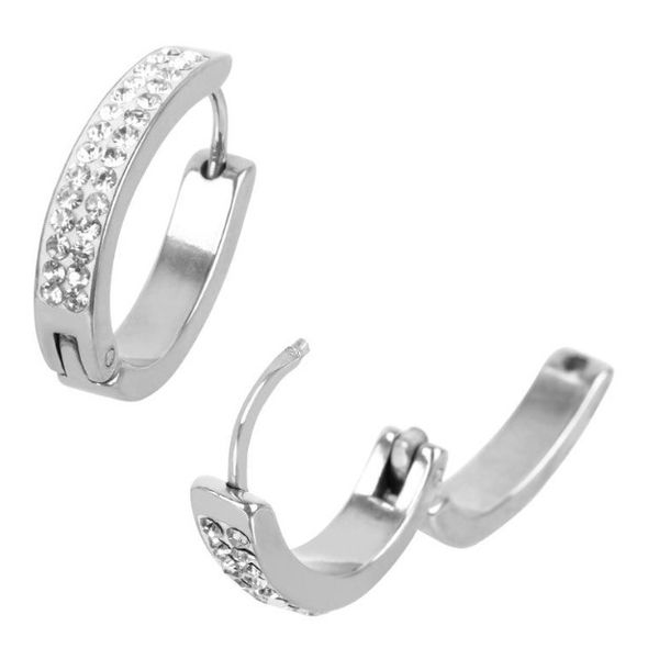 Stainless Oval CZ Huggies Earrings Erickson Jewelers Iron Mountain, MI