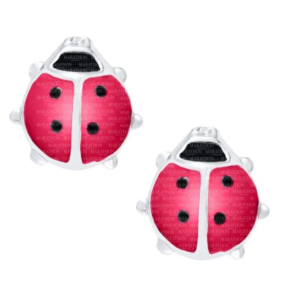 Sterling Silver Enamel Ladybug Stud Earrings Erickson Jewelers Iron Mountain, MI