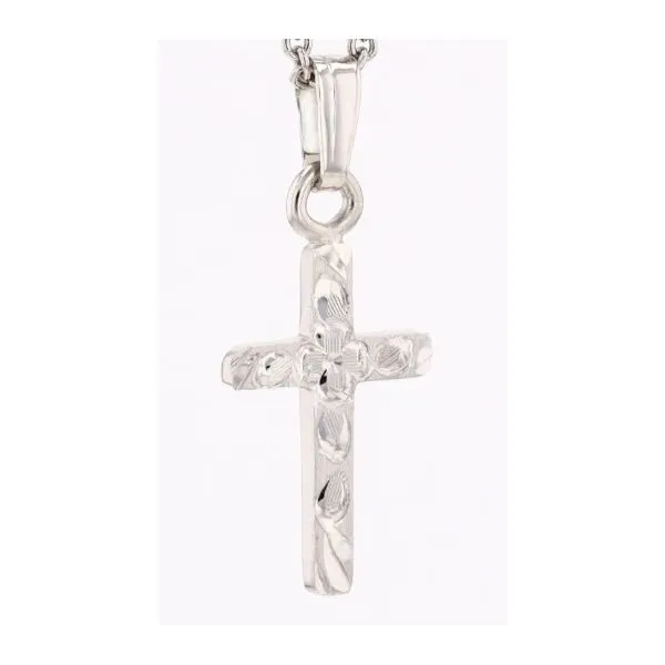 Engraved Flowers Cross Pendant with Chain Erickson Jewelers Iron Mountain, MI