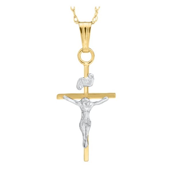 14Kt White and Yellow Gold Crucifix Necklace Erickson Jewelers Iron Mountain, MI