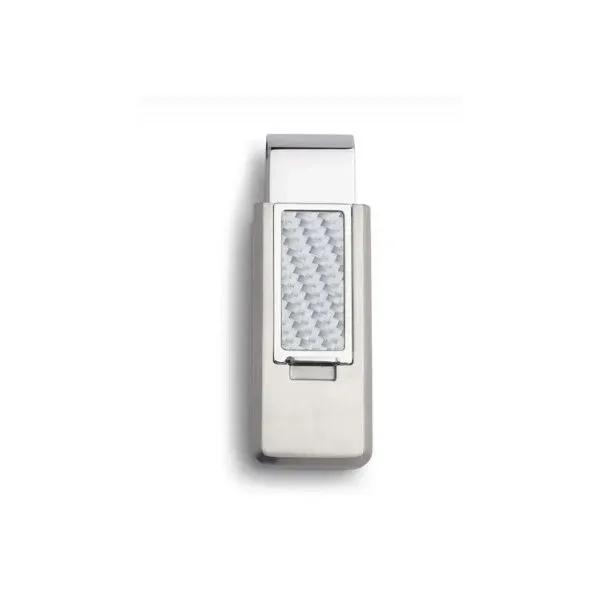 Stainless Flip Money Clip with White Carbon Fiber Erickson Jewelers Iron Mountain, MI