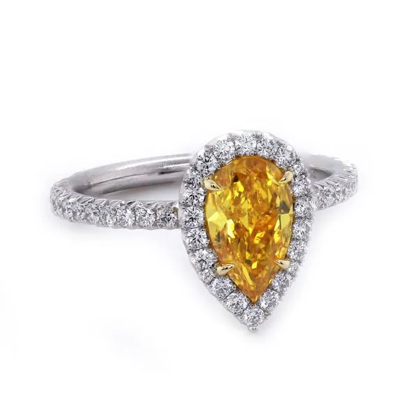 Fancy Vivid Orange Yellow Pear Diamond Ring Joe Escobar Diamonds Campbell, CA
