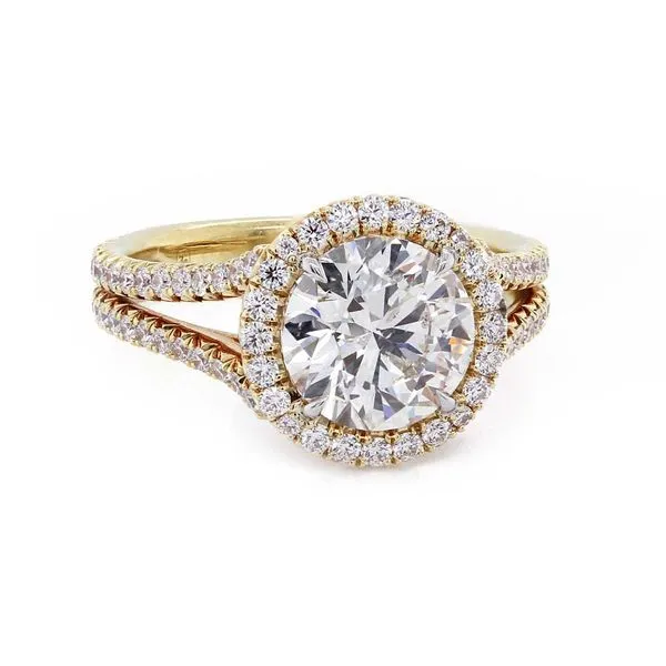Yellow Gold Split Shank Halo Engagement Ring Joe Escobar Diamonds Campbell, CA