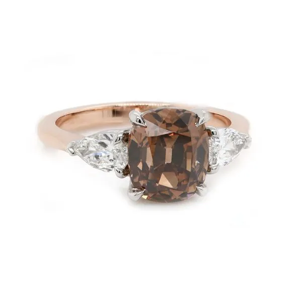 Fancy Dark Orange-Brown Cushion Diamond Three Stone Ring Joe Escobar Diamonds Campbell, CA