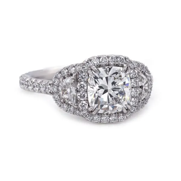 Cushion Diamond Half Moon Three Stone Ring Joe Escobar Diamonds Campbell, CA