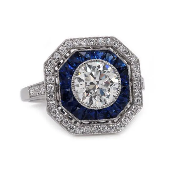 Diamond Ring Sapphire Halo Antique Style Joe Escobar Diamonds Campbell, CA