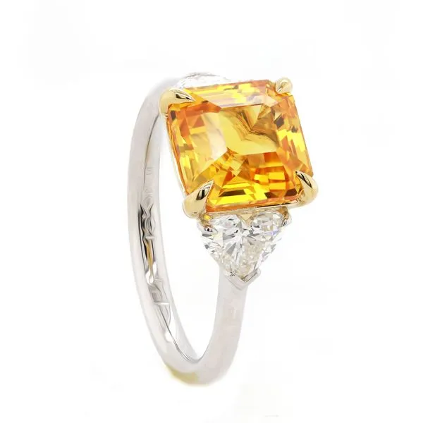 Asscher Cut Yellow Sapphire Three Stone Ring Joe Escobar Diamonds Campbell, CA