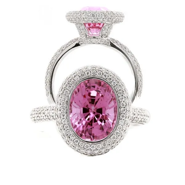 Pink Spinel Three Sided Halo Ring Joe Escobar Diamonds Campbell, CA