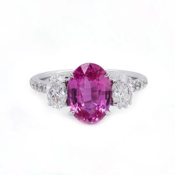 Oval Pink Sapphire Three Stone Ring Joe Escobar Diamonds Campbell, CA