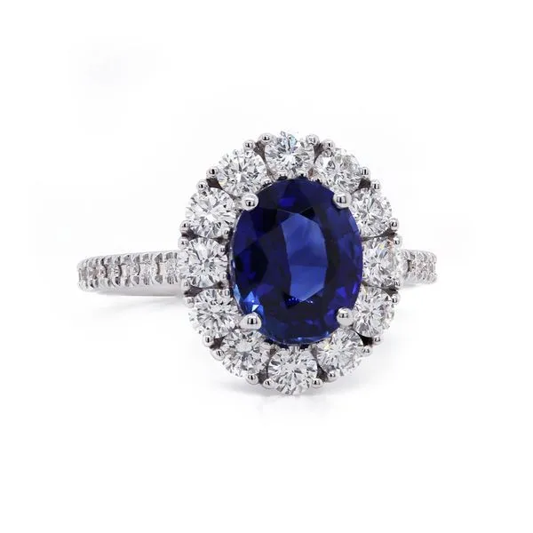 Oval Sapphire Halo Ring Joe Escobar Diamonds Campbell, CA