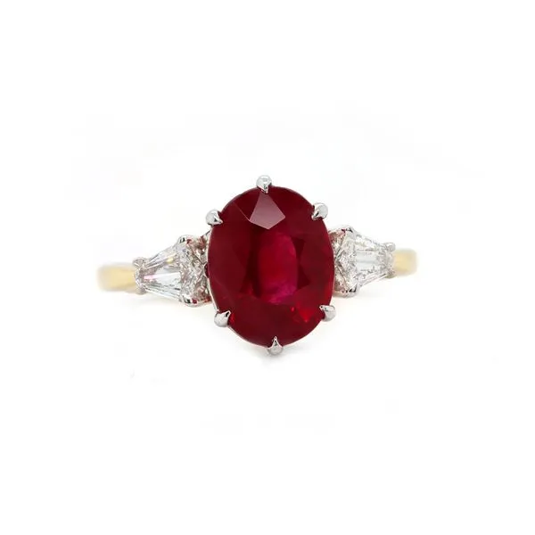 Oval Ruby Three Stone Ring Joe Escobar Diamonds Campbell, CA