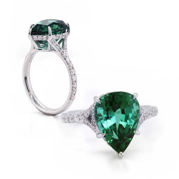Pear Green Tourmaline Split Shank Ring Joe Escobar Diamonds Campbell, CA