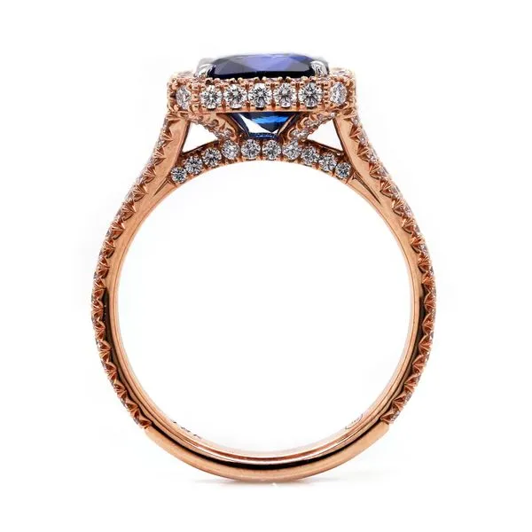 Radiant Sapphire Rose Gold Halo Ring Image 2 Joe Escobar Diamonds Campbell, CA