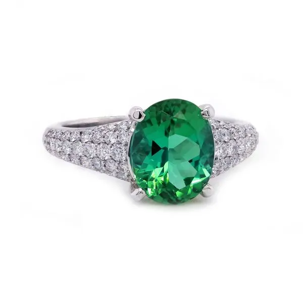 Oval Green Tourmaline Pave Ring Joe Escobar Diamonds Campbell, CA