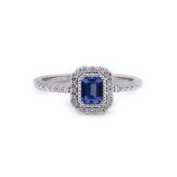 Delicate Sapphire Halo Ring Joe Escobar Diamonds Campbell, CA