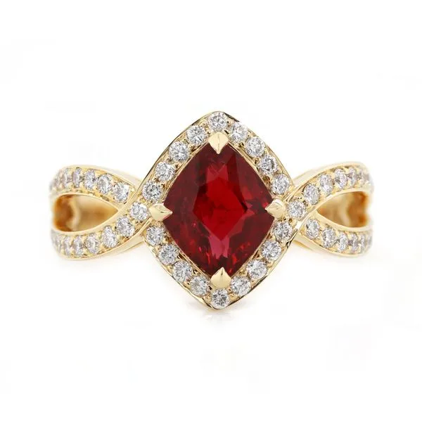 Unheated Ruby Diamond Halo Twist Ring Joe Escobar Diamonds Campbell, CA