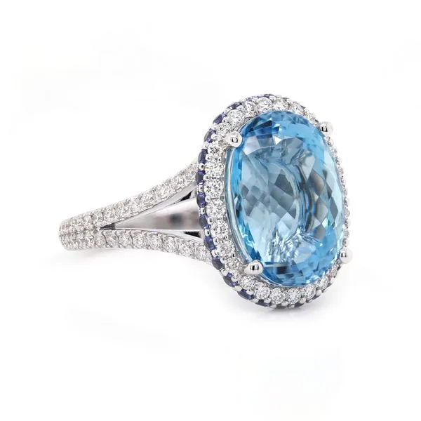 Aquamarine Halo Split Shank Ring Joe Escobar Diamonds Campbell, CA