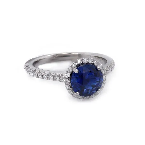 Round Blue Sapphire Halo Ring Joe Escobar Diamonds Campbell, CA