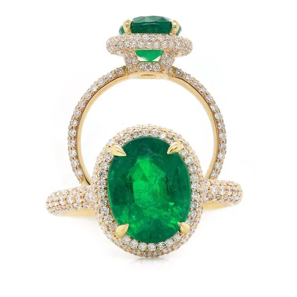 Emerald Three Sided Pave Style Ring Joe Escobar Diamonds Campbell, CA
