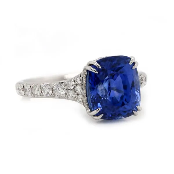 Blue Sapphire Tapered Pave Diamond Ring Joe Escobar Diamonds Campbell, CA