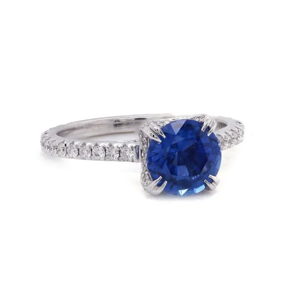 Round Blue Sapphire Pave Ring Joe Escobar Diamonds Campbell, CA