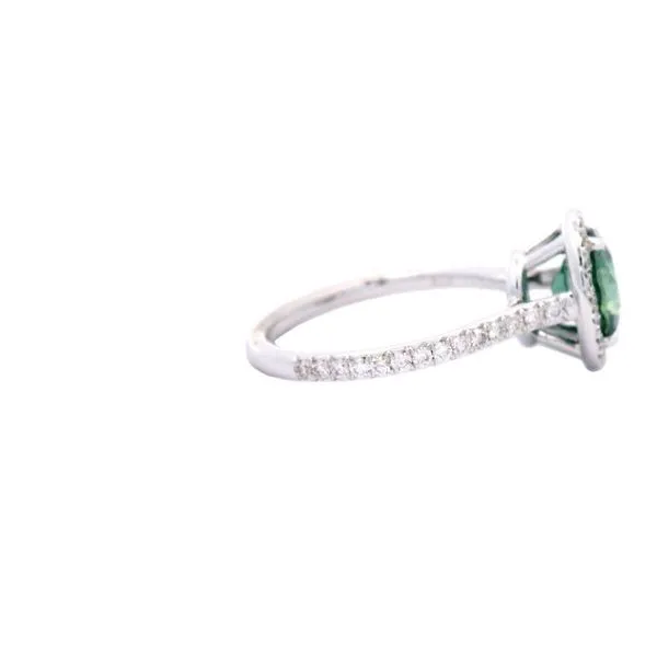 Unheated Teal Sapphire Halo Ring Image 3 Joe Escobar Diamonds Campbell, CA