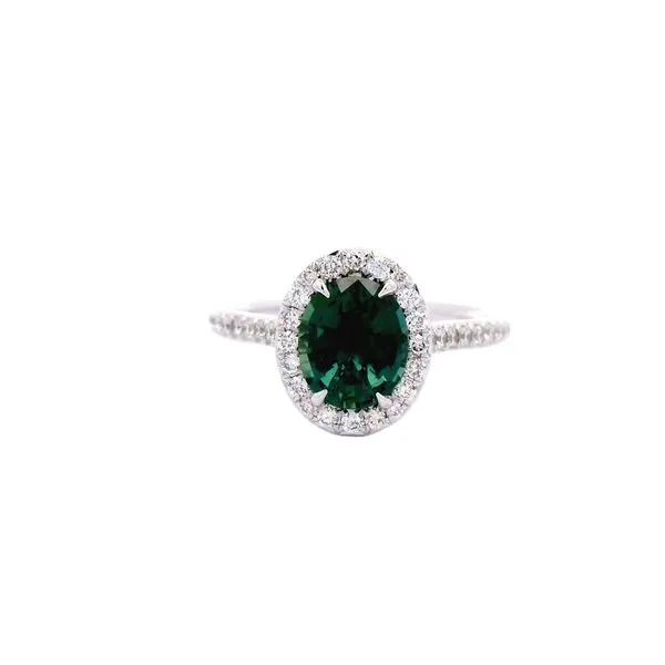 Unheated Teal Sapphire Halo Ring Joe Escobar Diamonds Campbell, CA