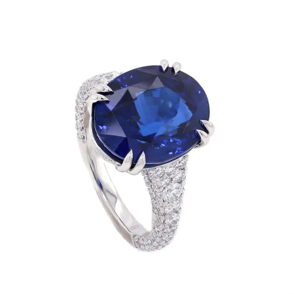 Oval Blue Sapphire Pave Three Sided Ring Image 2 Joe Escobar Diamonds Campbell, CA