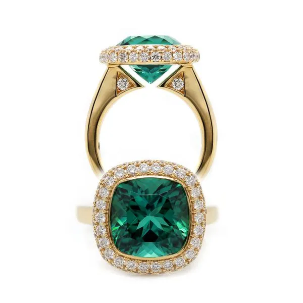 Cushion Green Tourmaline Halo Ring Joe Escobar Diamonds Campbell, CA