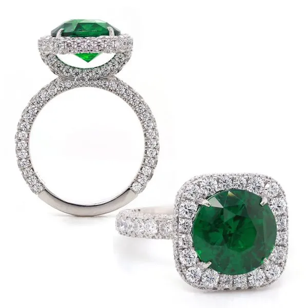 Tsavorite Garnet Three Sided Halo Ring Joe Escobar Diamonds Campbell, CA