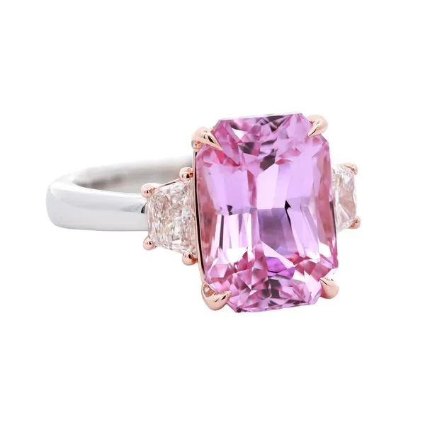 Radiant Pink Sapphire Three Stone Ring Joe Escobar Diamonds Campbell, CA