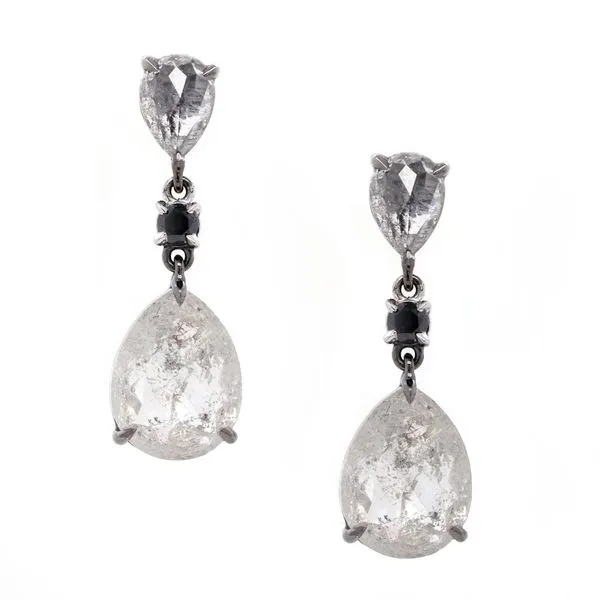 Salt and Pepper Rose Cut Diamond Drop Earrings Joe Escobar Diamonds Campbell, CA