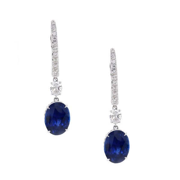 Oval Blue Sapphire Drop Earrings Joe Escobar Diamonds Campbell, CA