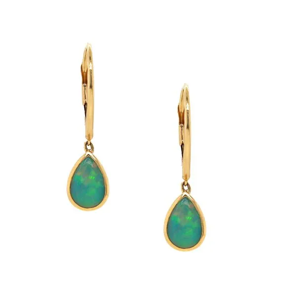 Pear Shaped Black Opal Drop Earrings Joe Escobar Diamonds Campbell, CA