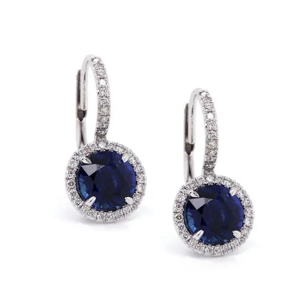 Sapphire Drop Halo Earrings Joe Escobar Diamonds Campbell, CA