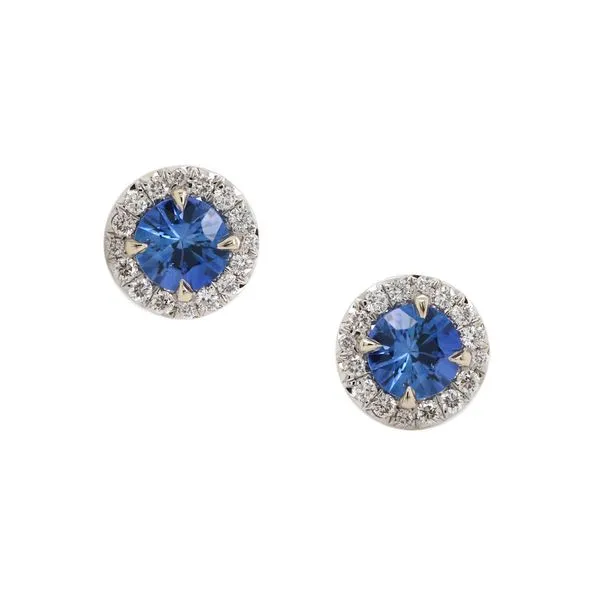 Sapphire Stud Halo Earrings Joe Escobar Diamonds Campbell, CA