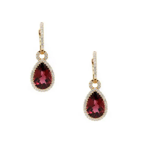 Pear Garnet Halo Drop Earrings Joe Escobar Diamonds Campbell, CA